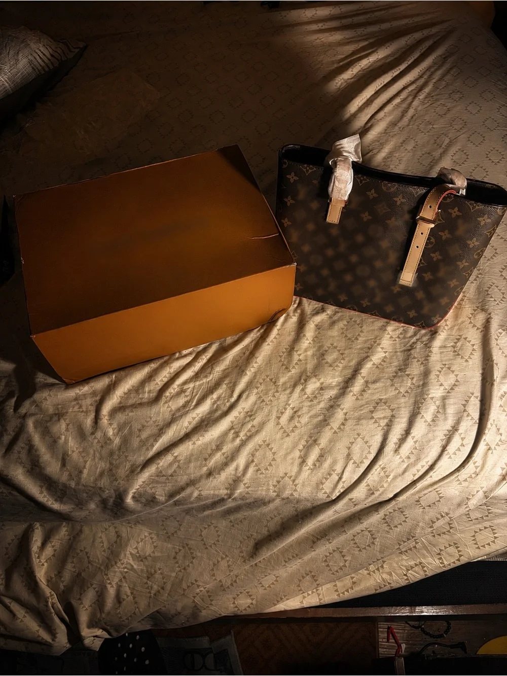 Monogram Canvas Tote Bag in Brown and Tan